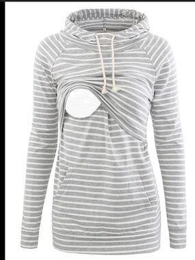 Ecavus Nursing Hoodie Striped Gray Pullover – Size Large